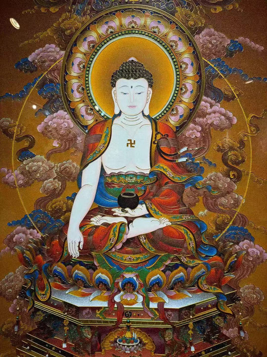 Shakyamuni Buddha, his symbolism of wisdom and awakening, and the refined tradition of Rebgong gemstone thangka art painted with natural mineral pigments.