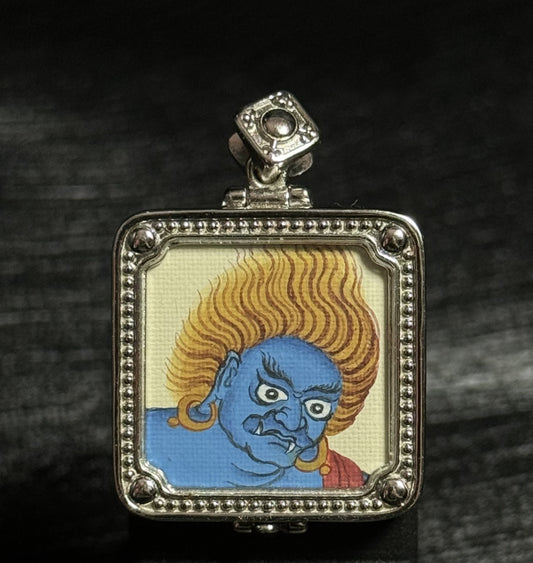 Acala Vidyaraja (Acala Wisdom King) Tibetan Mini Thangka Pendant – Hand-Painted with 925 Silver Plating (2 × 2 cm), Guardian for Rooster & Aries