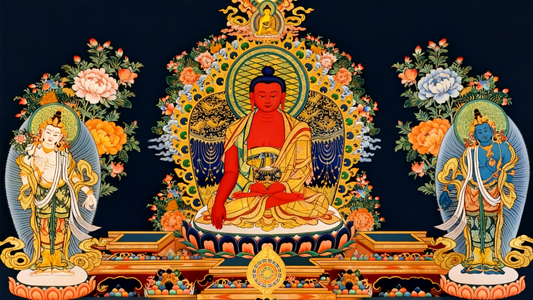 Amitabha Buddha’s meaning, Pure Land symbolism, Forty-Eight Vows, red iconography, mantras, and Himalayan Thangka representations in Buddhist art
