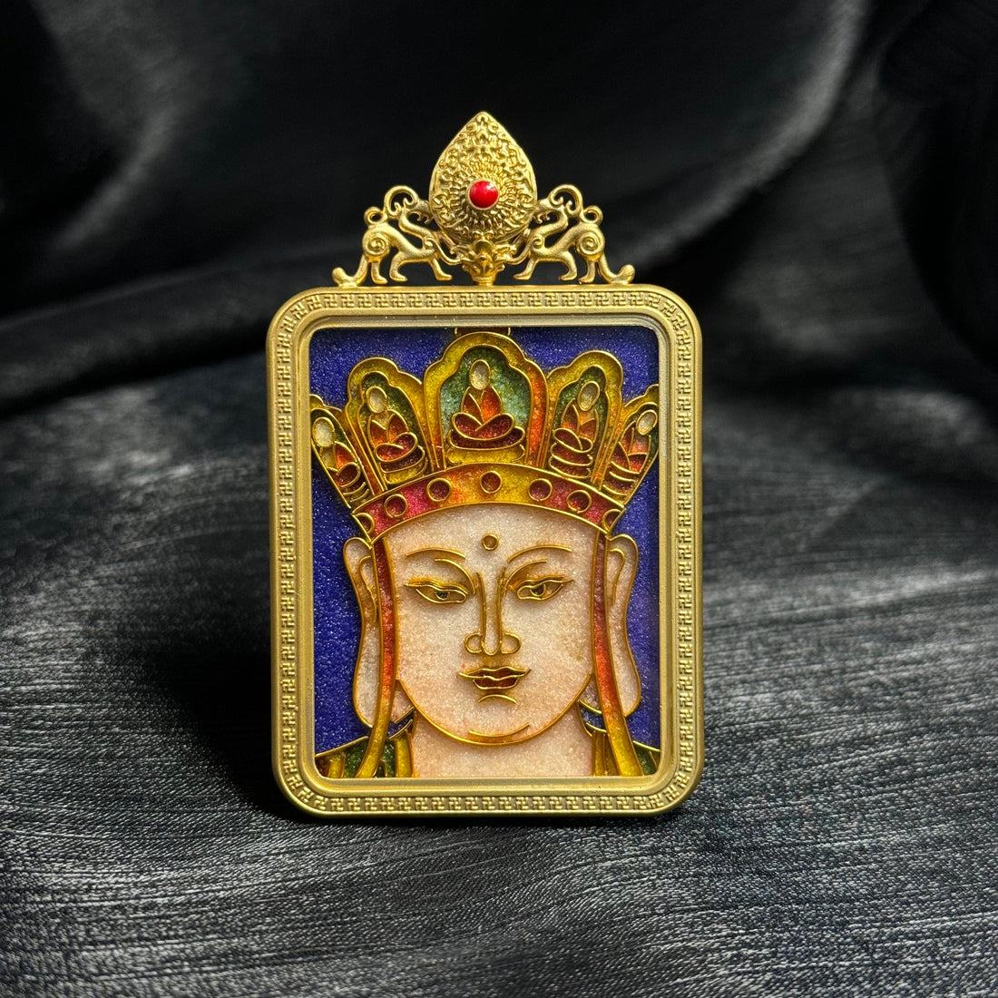 Thangkamarket Kṣitigarbha Cloisonné Enamel Pendant: Tibetan Bodhisattva of Compassion and Protector