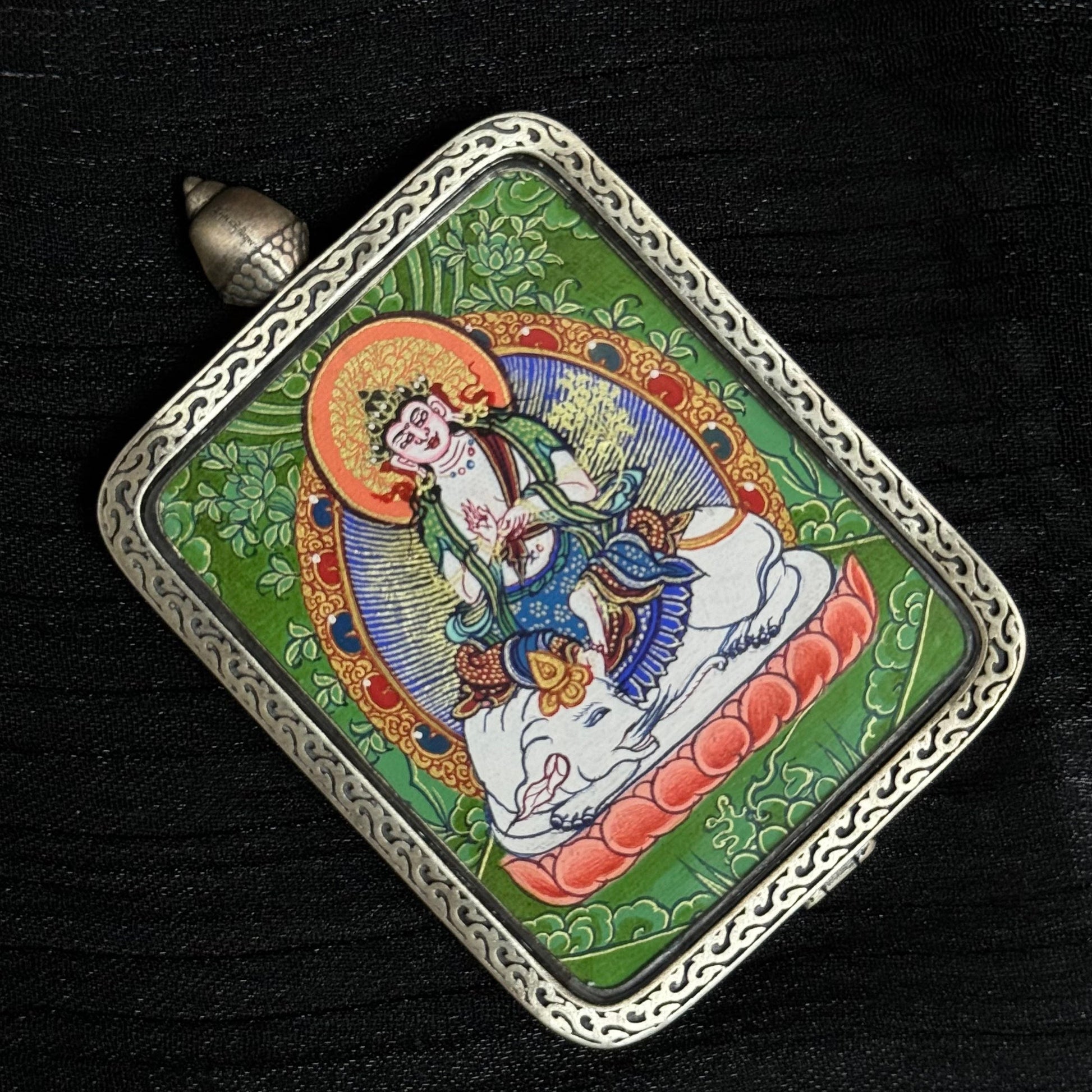 Collectible Samantabhadra Bodhisattva Cui Thangka from Rebgong, Chinese Intangible Cultural Heritage art, presented with gift box and collection certificate