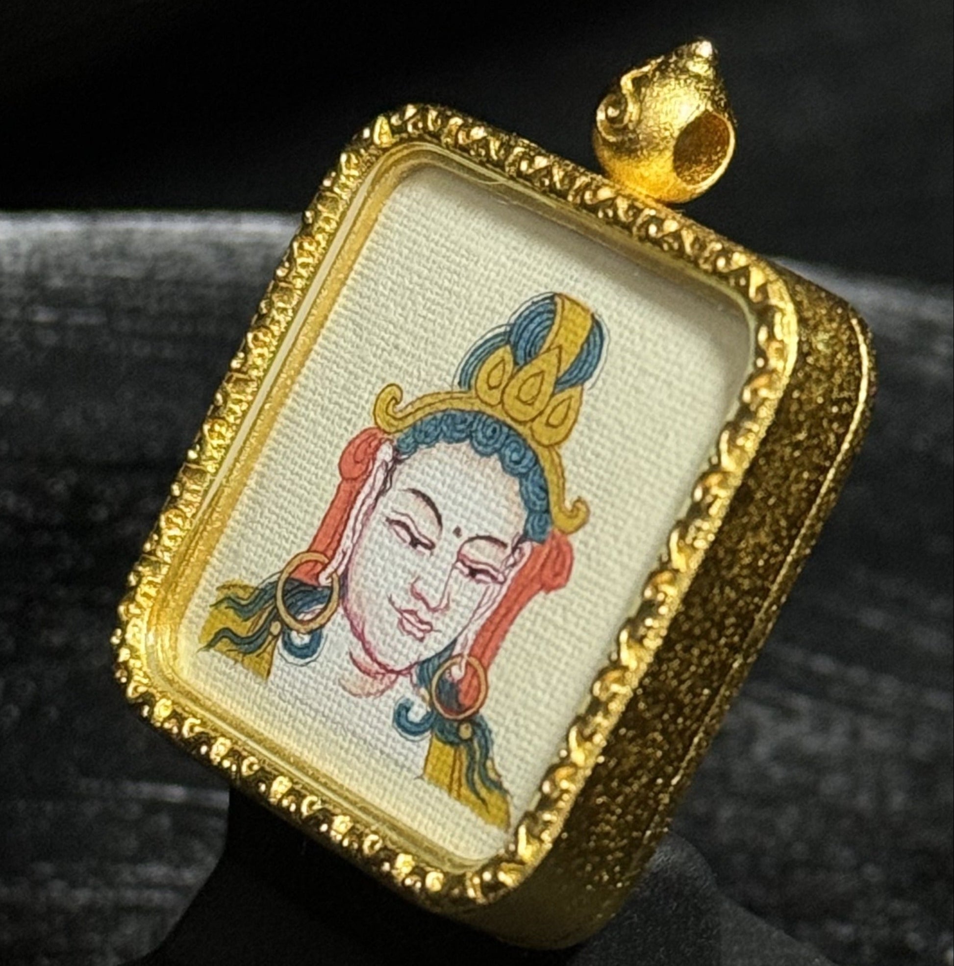 Collectible and inheritable Tibetan mini Thangka of Samantabhadra Bodhisattva, 2×2 cm painting size, suitable for long-term preservation