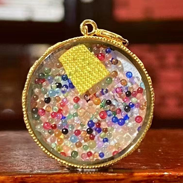 Fox Spirit Tibetan mini thangka charm worn as bracelet or necklace accessory, hand-painted single-sided 18K gold artwork