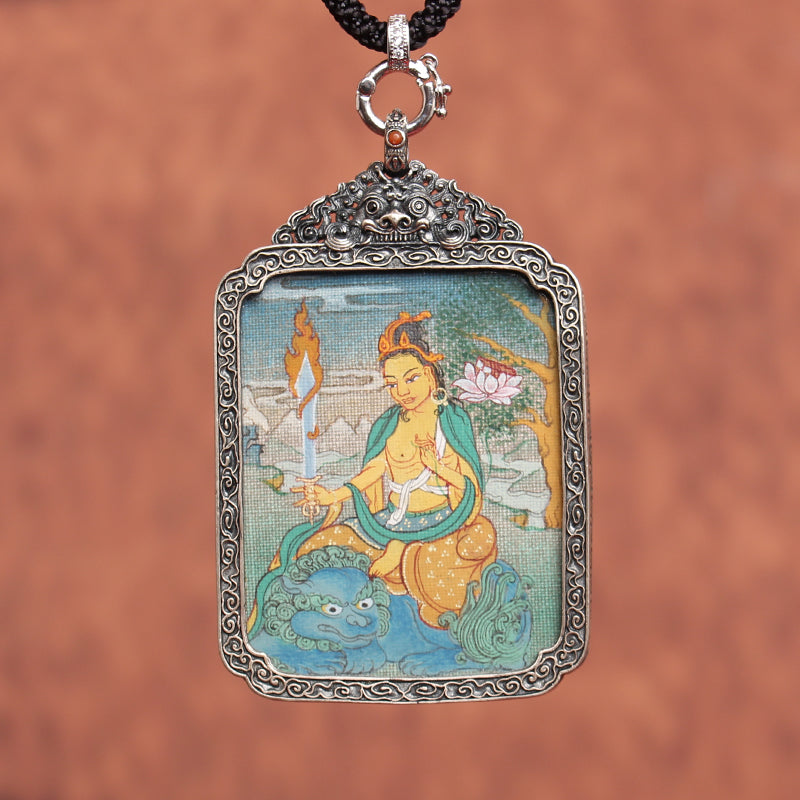 Full view of Karma Gadri Style Tibetan Thangka with 8 Guardian Deities and Green Tara, spiritual and protective artwork.