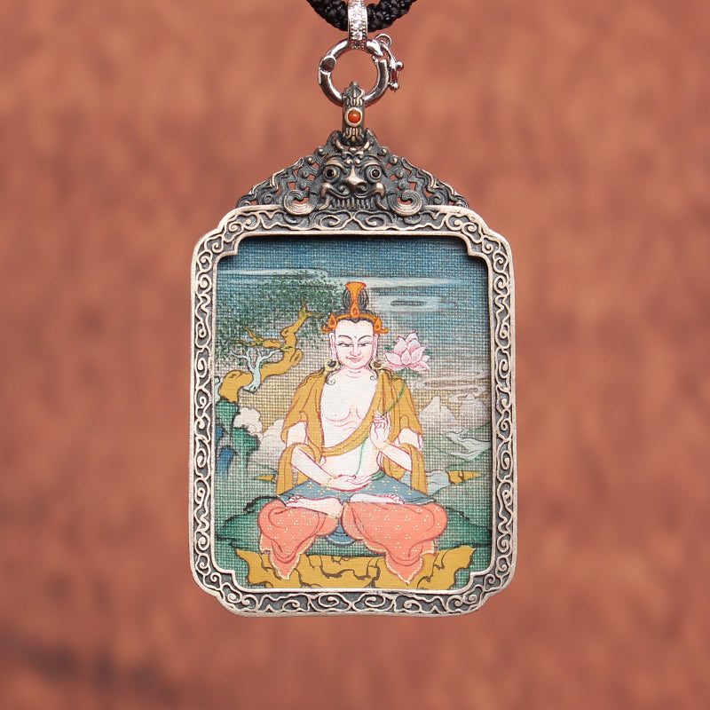 Full view of Karma Gadri Style Tibetan Thangka featuring Yellow Jambhala (God of Wealth) and Green Tara, hand-painted detail.