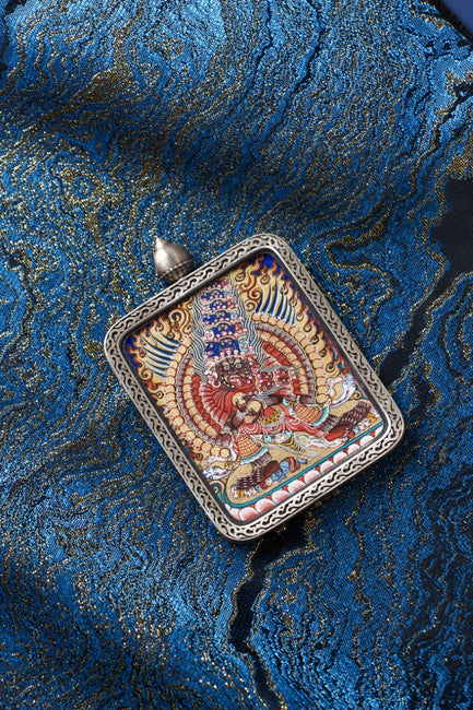 Maha Heruka Mini Thangka Pendant Hand-Painted • Mineral Pigments • Rebgong Origin • 4 × 5 cm