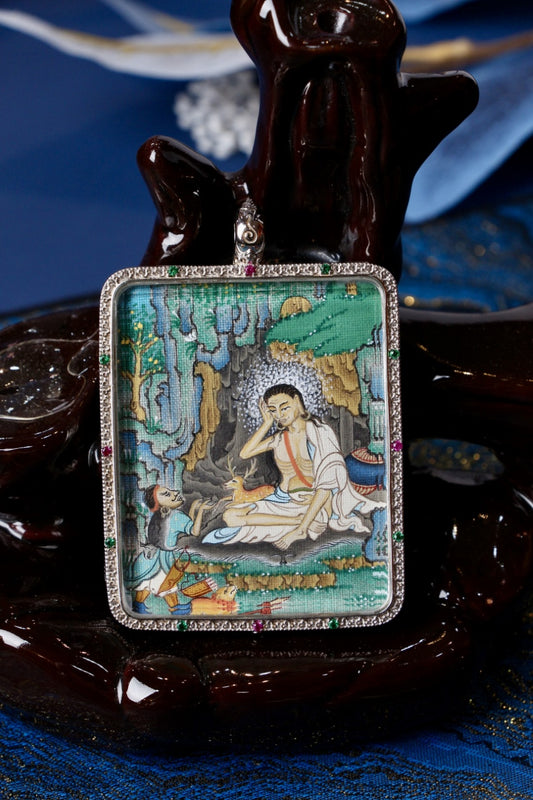 Milarepa thangka pendant used for meditation and spiritual practice, symbol of asceticism, purification, and enlightenment