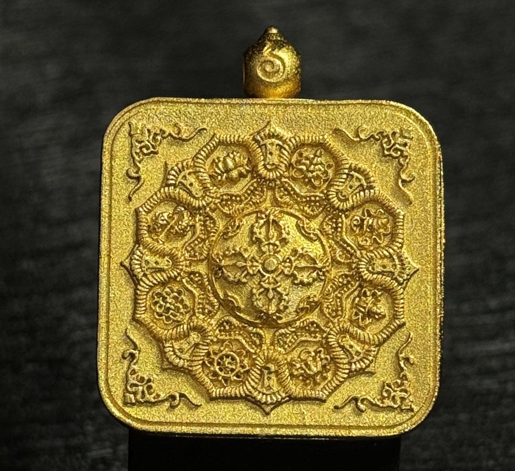 Detail view of a Samantabhadra Bodhisattva mini Thangka painted with natural mineral pigments by a traditional Tibetan lineage artist