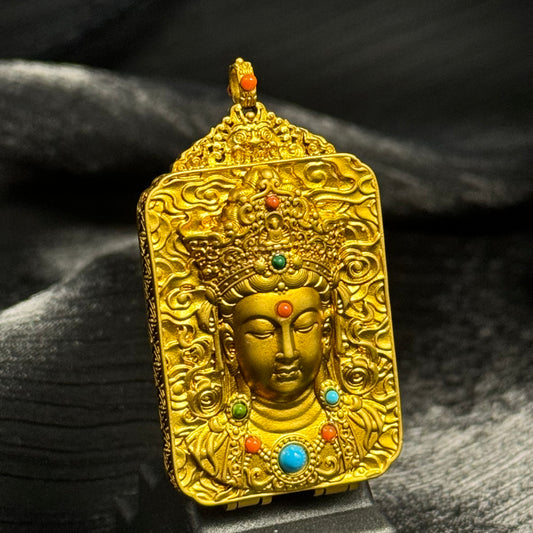 Ksitigarbha Bodhisattva Pendant – Tibetan Traditional Style | Hand-painted Mini Thangka | 2.5 × 3.5 cm