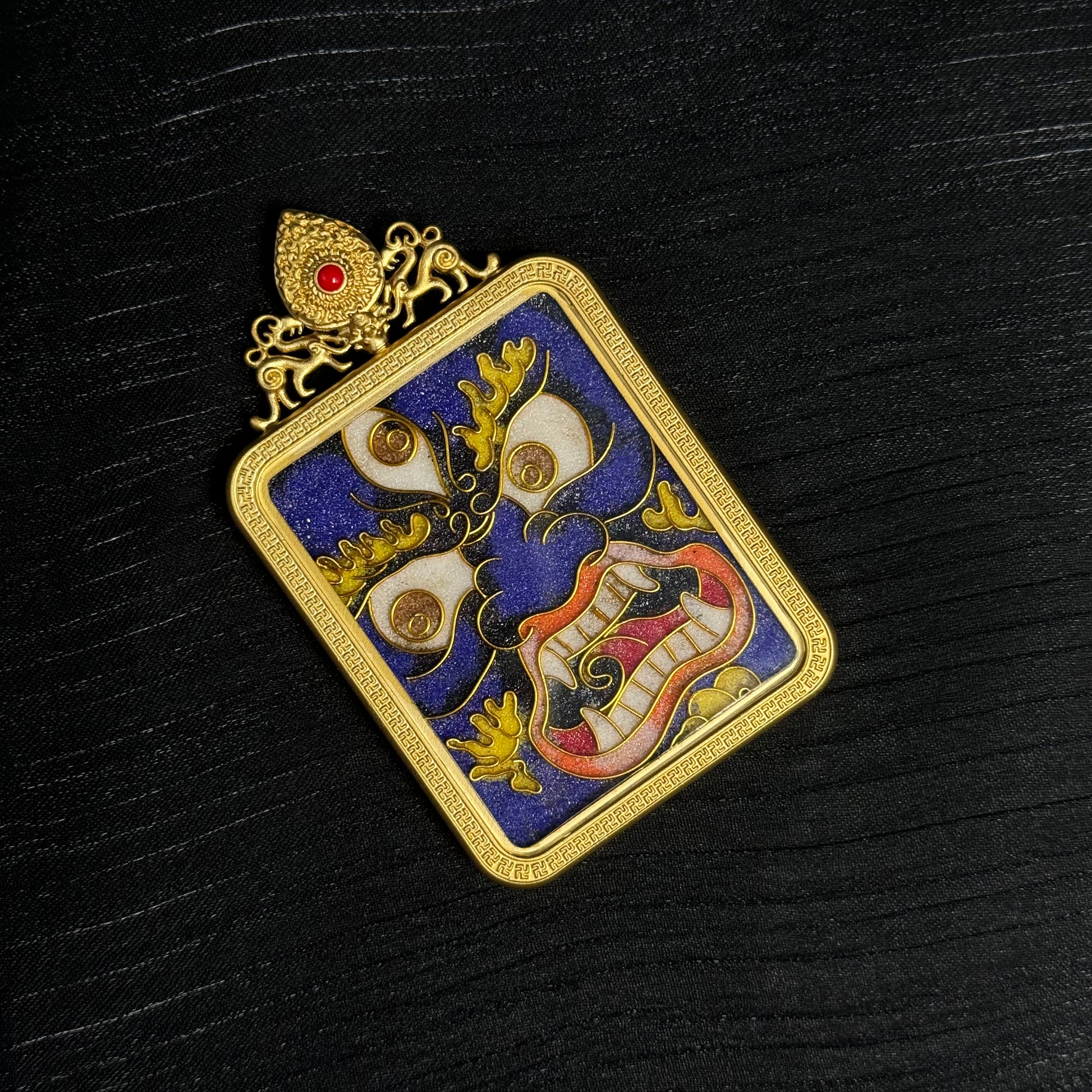 Thangkamarket Handcrafted Mahakala Pendant – Tibetan Protector Cloisonné Enamel Amulet