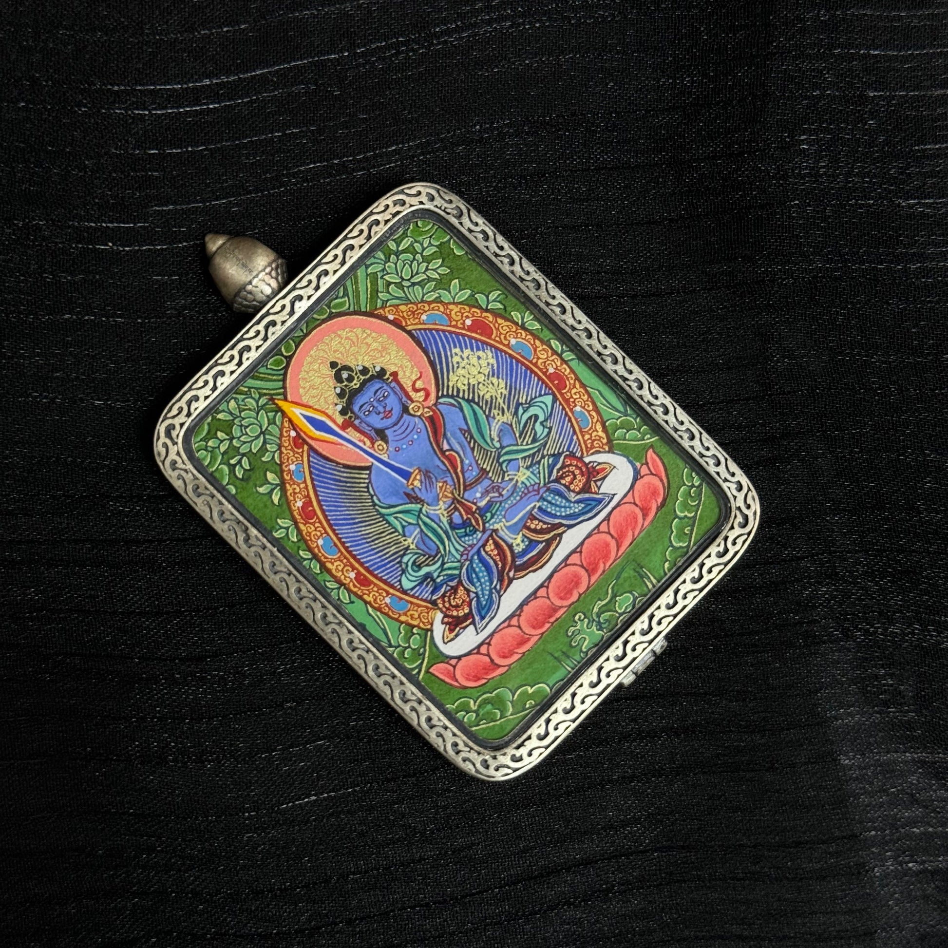 Thangkamarket Rebgong Intangible Heritage Kokuzo Bosatsu Thangka, handcrafted by skilled Lama artists in Tibet, representing wealth and spiritual protection.