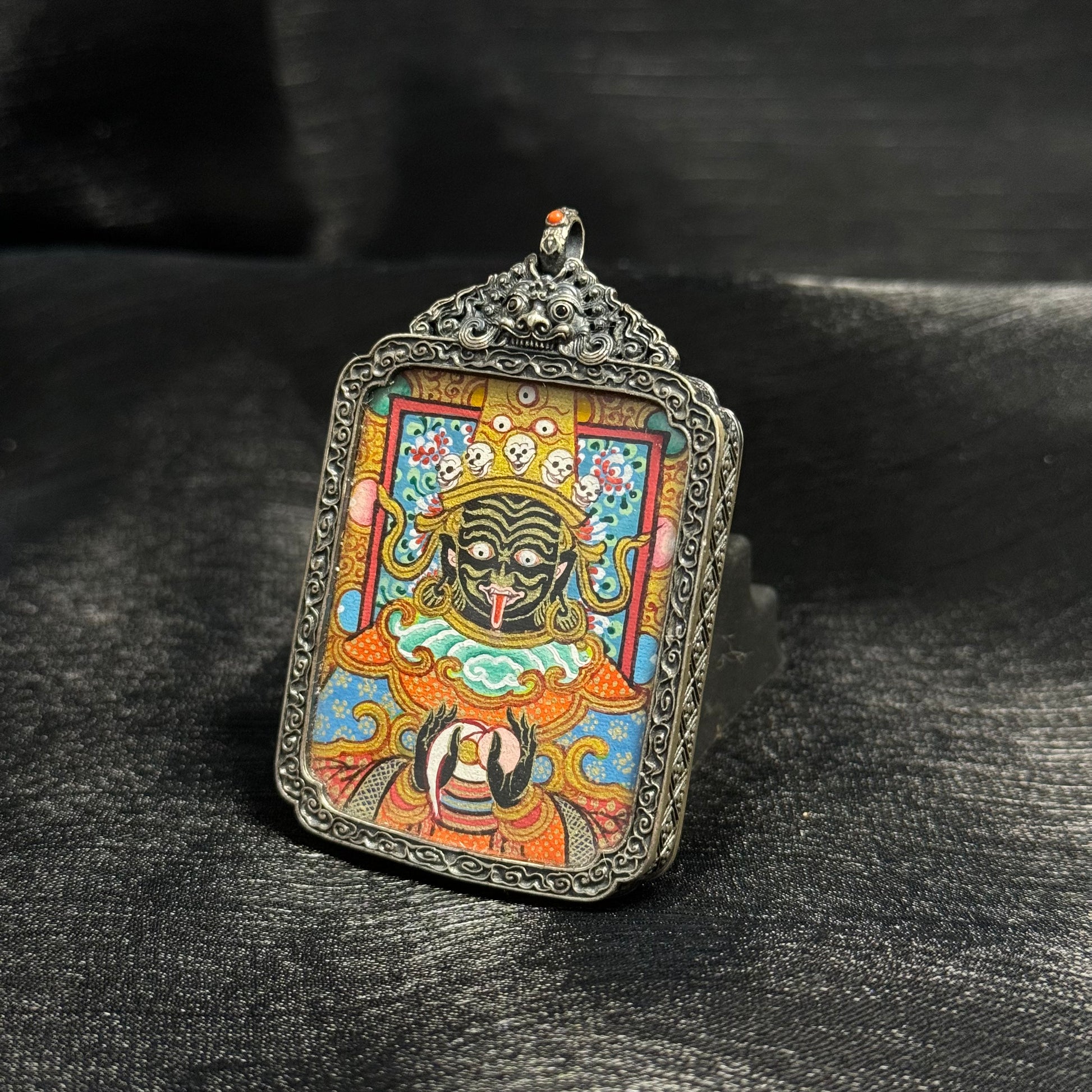 Zaki Lhamo Rebgong Mini Thangka Pendant Tibetan Hand-Painted Sacred Artwork
