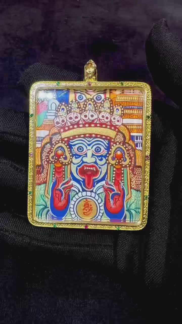 Thangkamarket Copper-Gilded Ghau Box with Hand-Painted Double-Sided Zakhiram and Mandala Thangka